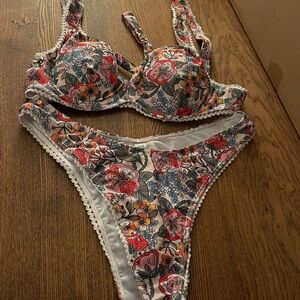 Floral Bikini Set with Tie Back Bathing Suit Swimsuit